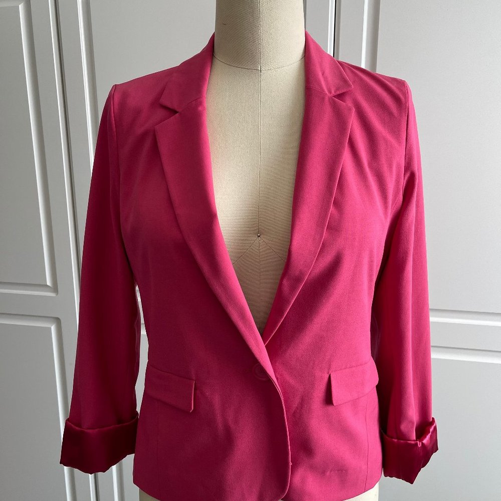 Frenchi 1 Button Fuchsia Pink Blazer Size Large $30.